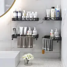 

Black White Bathroom Shelves Wall Shelf Tissue Box Aluminum Bathroom Corner Shelf Wall Mounted Kitchen Storage Holder Spice Rack