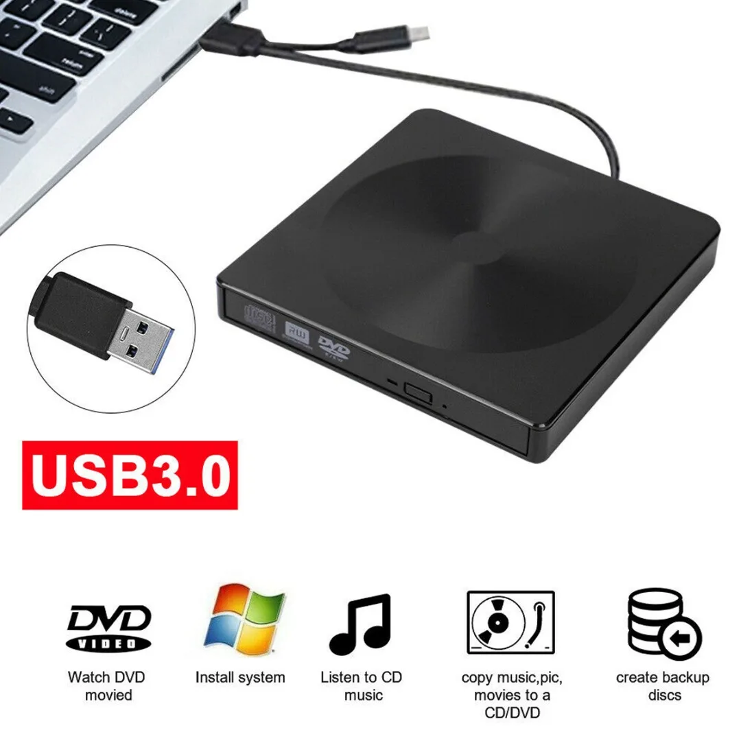 

USB 3.0 Type-C External DVD/CD Drive Burner DVD-RW Writer for PC Laptop High Speed DVD RW Burner CD Writer Slim Portable Drive