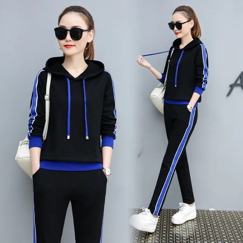 

2 Piece Set Women Hoodies Pant Clothing Set Autumn Side Stripe Hooded Tracksuits Top and Pants Suit Female Sportswear Outfits
