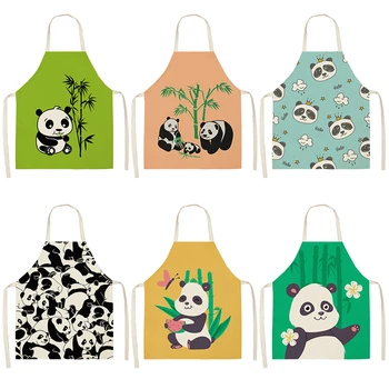 

1Pcs Cute Panda Letter Kitchen Aprons For Women Cotton Linen Bibs Household Cleaning Pinafore Home Cooking Apron 53*65cm WQL0198