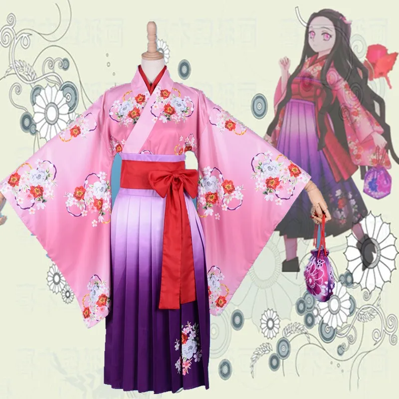 Демон убийца: Kimetsu No Yaiba Kamado Nezuko кимоно униформа Косплей Костюм Хэллоуин костюм