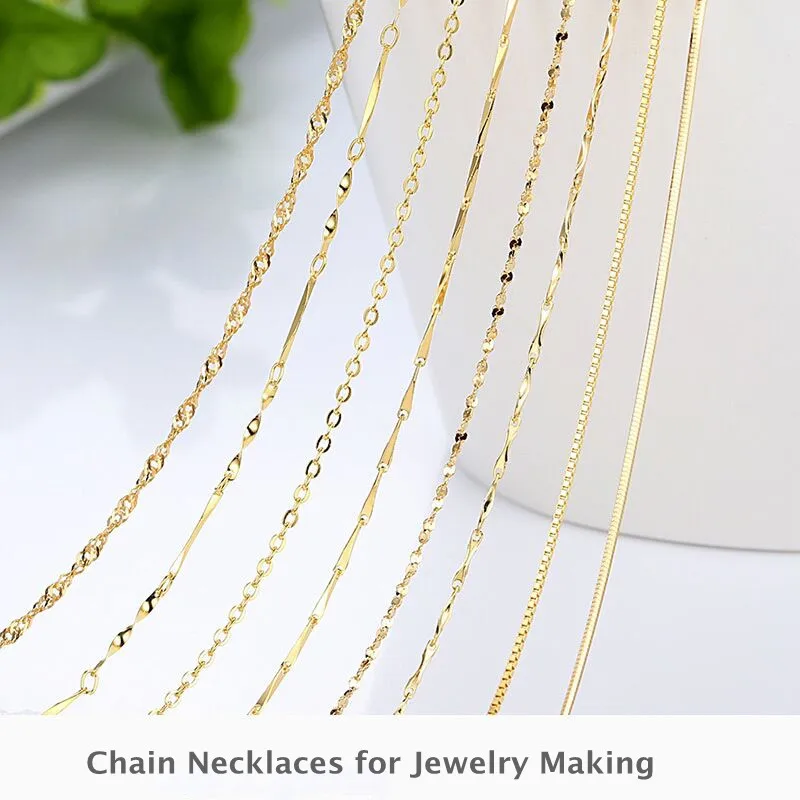 14K Gold Color Chain Necklace For Jewelry Making Water Wave Chain/Box/Snake/Sparkle/Cross Chain 18 inches For Necklace Pendant