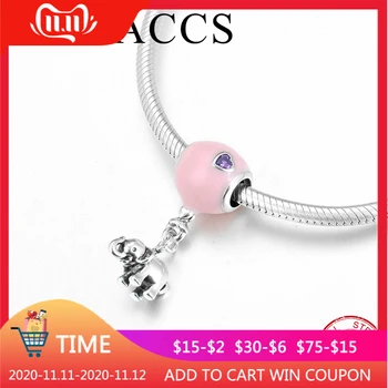 

New pink round and elephant 925 Sterling Silver purple CZ fine Charm beads Fit Original LYNACCS Charms Bracelets Jewelry making