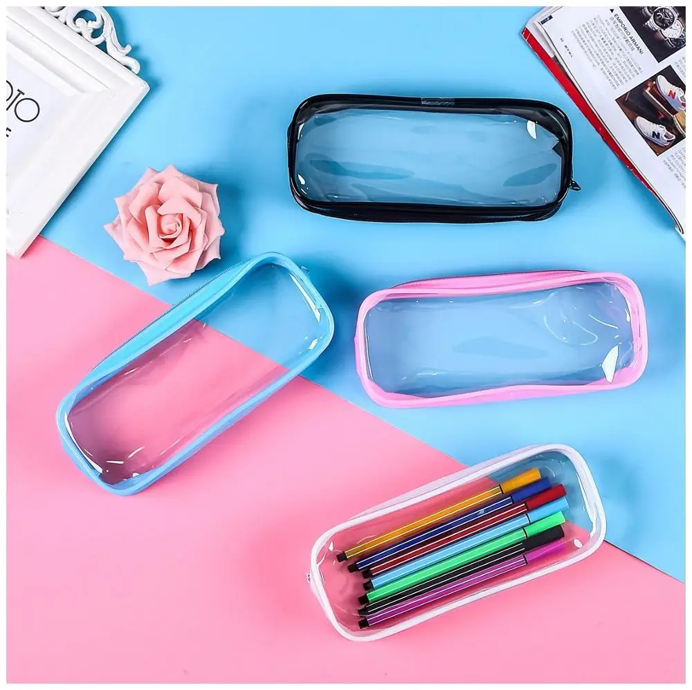 1pcs Simple Style Transparent PVC Pencil Case Creative Korean Stationery School Office Supplies Pouch Gifts for Kids | Канцтовары для