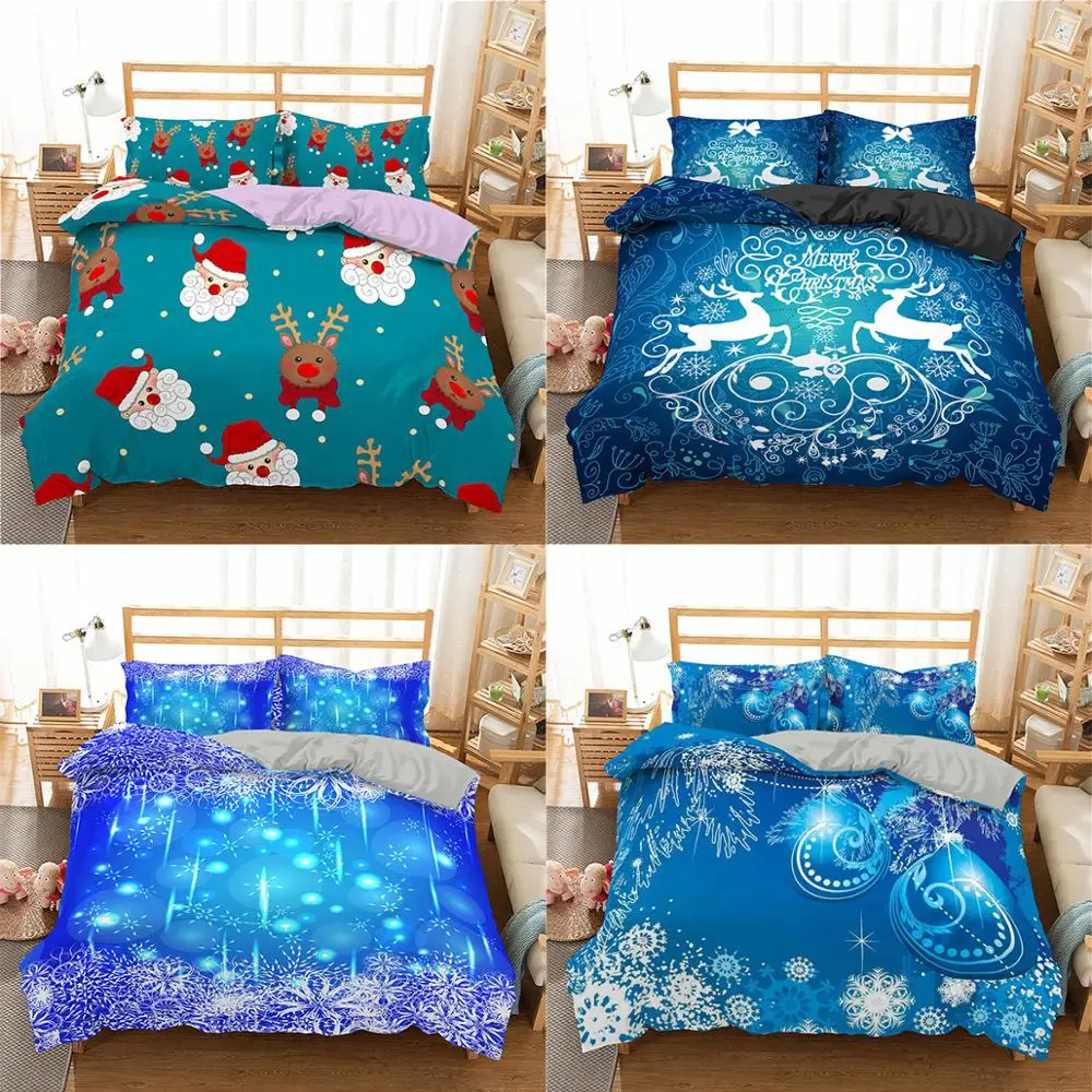 ZEIMON Merry Christmas 3d Bedding Set Deer Printed Bedspread Duvet Cover Set Queen King Microfiber Set Decor Home Textile 2/3pcs