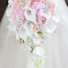 Водопад Красные Свадебные цветы Свадебные букеты искусственный жемчуг Кристалл Свадебные букеты букет De Mariage Роза