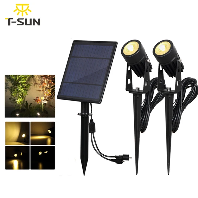 US $18.86 T-SUNRISE Solar Powered Spotlight 2 Warm White Lights Solar Panel Outdoor Lighting Landscape Yard G