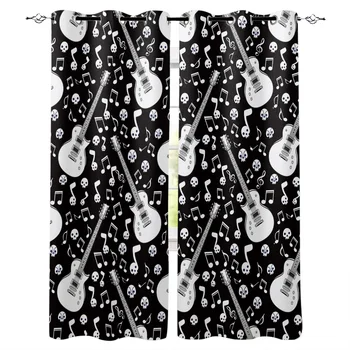 

Skull Musical Note Guitar Bedroom Kitchen Curtains Living Room Decoration Items Customizable Curtains