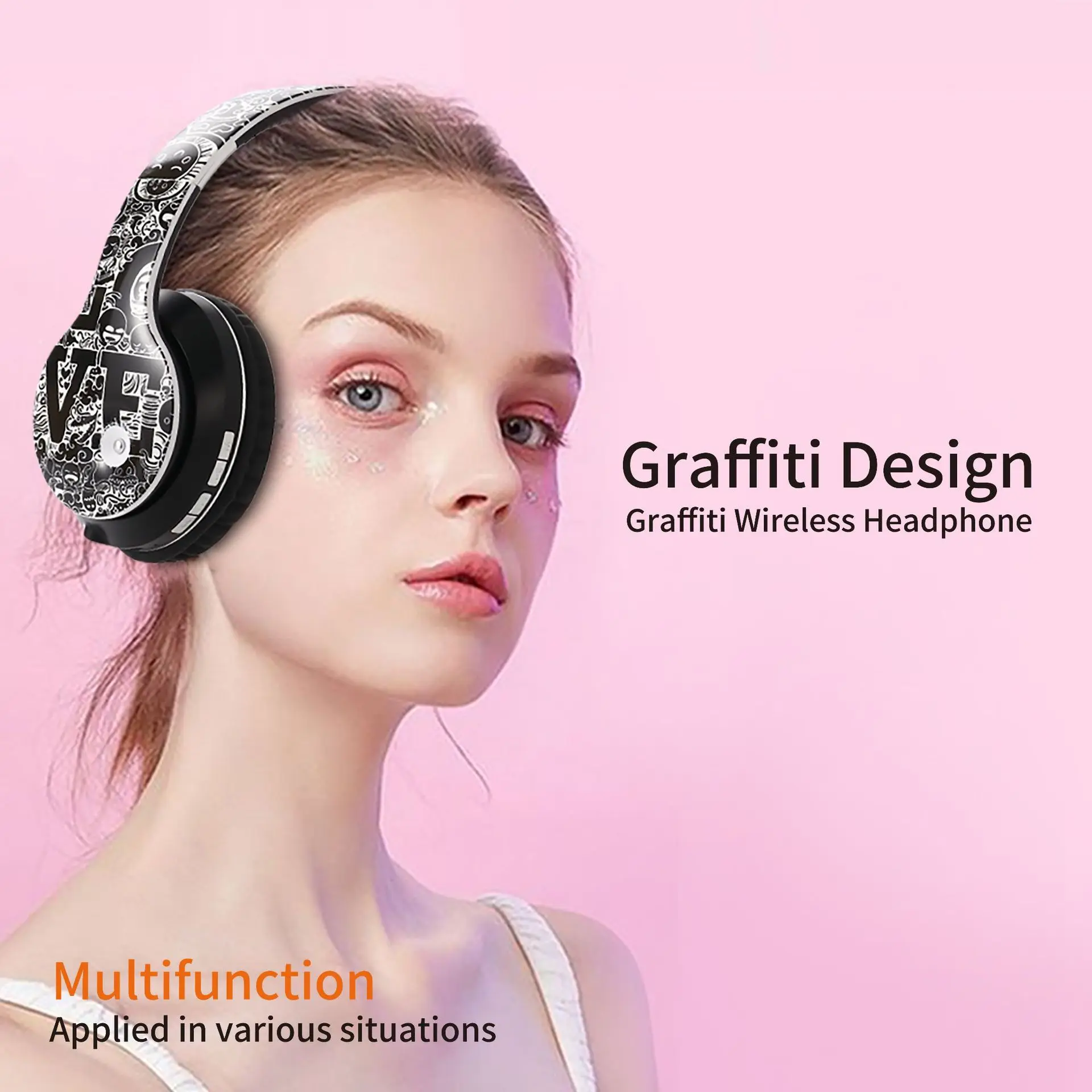 New Head Wireless Bluetooth Sports Headphone Portable Foldable HD Mic Music Subwoofer Call Headphone Supports TF Card