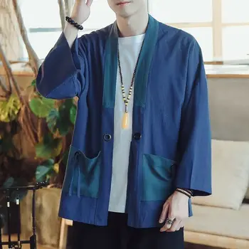 

Men's Vintage Jacket Japanese Linen Kimono Coat Loose Tops Cardigan Outwear New