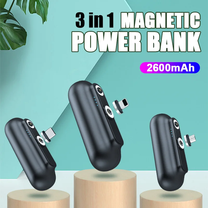 Garas мини магнитное зарядное устройство внешний аккумулятор Micro USB Тип C 2600 мАч