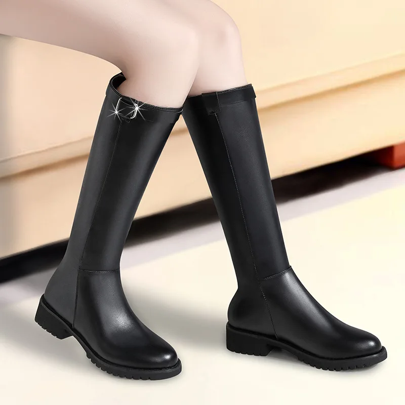

Online Celebrity Biker Boots Children 2019 New Style Knee Boots Flat Leather Boot Boots Autumn & Winter WOMEN'S Shoes Buskin