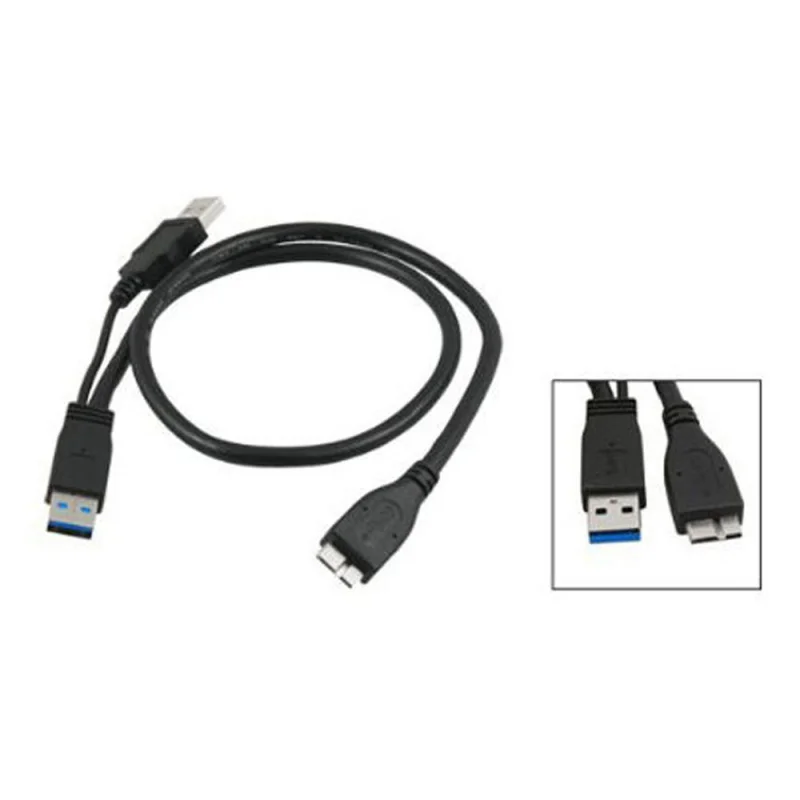 Высокое качество 0,6 м Dual USB 3,0 A Male To Micro B Y черный кабель питания Мобильный жесткий Disk5