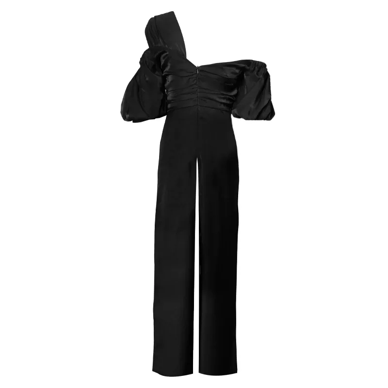 TWOTWINSTYLE Ankle-Length Jumpsuit Female Asymmetrical Collar Lantern Half Sleeve High Waist Ruched Jumpsuits Women Clothing New