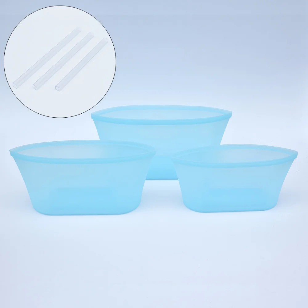3Pcs Blue Bowls Силиконовый контейнер коробки для обедов мешки для хранения еды молния герметичная миска для свежей еды Топ многоразовые закрытые фрукты овощи герметичная чашка - Цвет: 3Pcs Blue Bowls