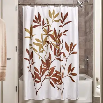 

Fabric Leaves Shower Curtain for Master, Guest, Kids', College Dorm Bathroom, 72" x 72", Brown and White