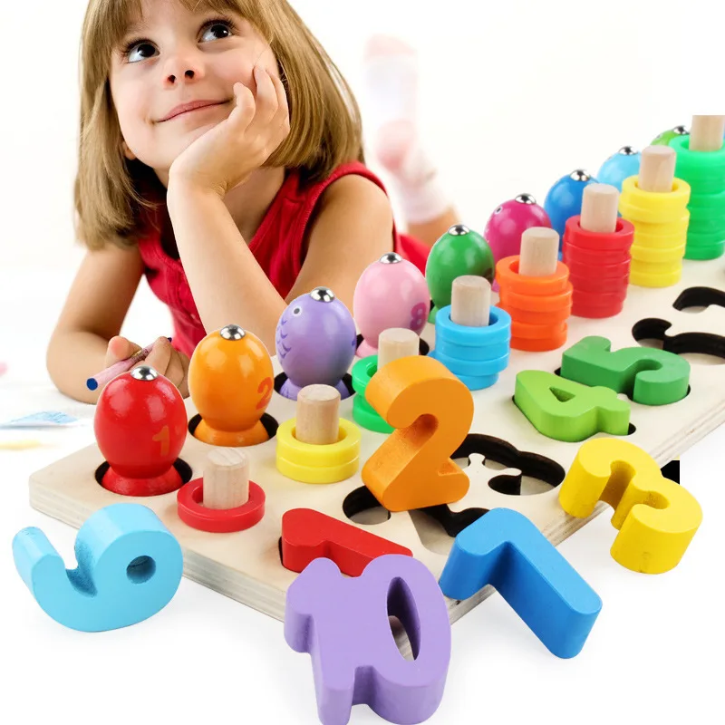 

Wooden CHILDREN'S Toy Fishing with Numbers Three-in-One Numbers Board Building Blocks Baby Early Childhood ENLIGHTEN Educational