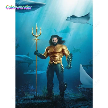 

Superhero Series Aquaman Background Gold trident Armour Sea World Scenery Photo Backdrop For Kids Birthday Party Banner Vinyl