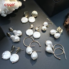 CXQD Elegant Metal Gold Oval Circle Square Egg-shaped Geometric Irregular Imitation Pearl Drop Earrings For Women Girls Gifts