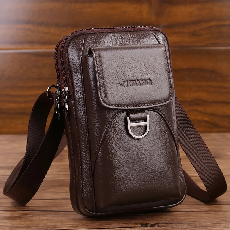 Мужская многофункциональная поясная сумка из натуральной кожи, маленькие поясные сумки, набедренный ремень, Повседневная сумка на плечо, кожаные поясные сумки, мужские сумки - Цвет: Style 1 brown