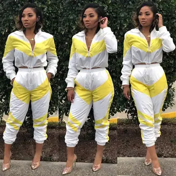 

2019 Tracksuit 2Pcs Women Sets Crop Top Sweatshirt Side Stripe Pants 2 Pieces Sets Women Clothing Suits