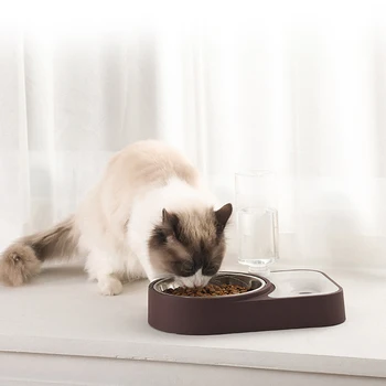 

Pet Cat Dog Feeder With Double Bowl Feeding Automatic Drinking Stainless Steel Feeding Bowl Basin Pets Dogs Food Water Dispenser