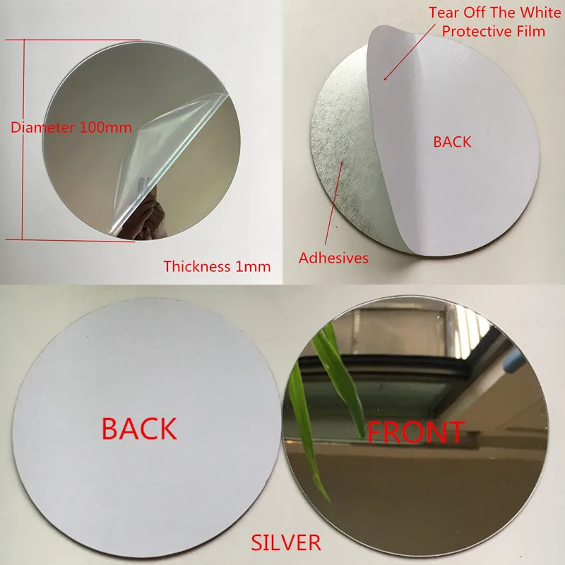 Silver Adhesive 10 шт. диаметр 100x1 мм акриловые настенные зеркала круглый лист наклейки Пластик PMMA стекло отель декоративные линзы Miroir Фреска DIY плак - Цвет: Silver Adhesive