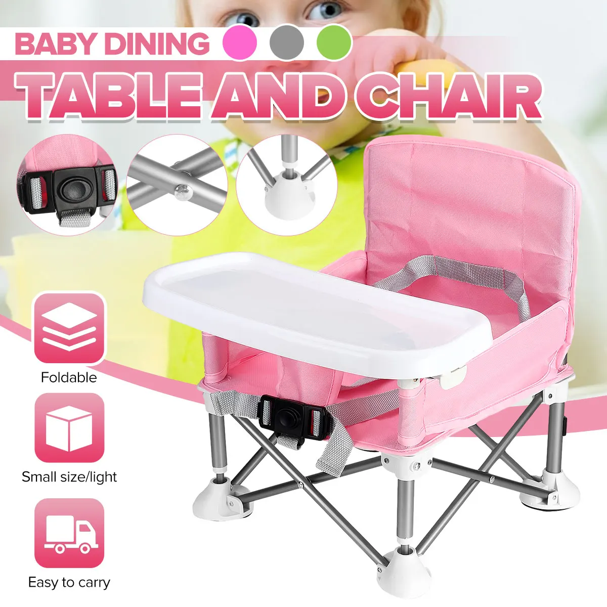 Asiento elevador portátil para silla comedor para niños, diseño plegable con bolsa de viaje, correas de seguridad, silla para bebé desmontable multifuncional