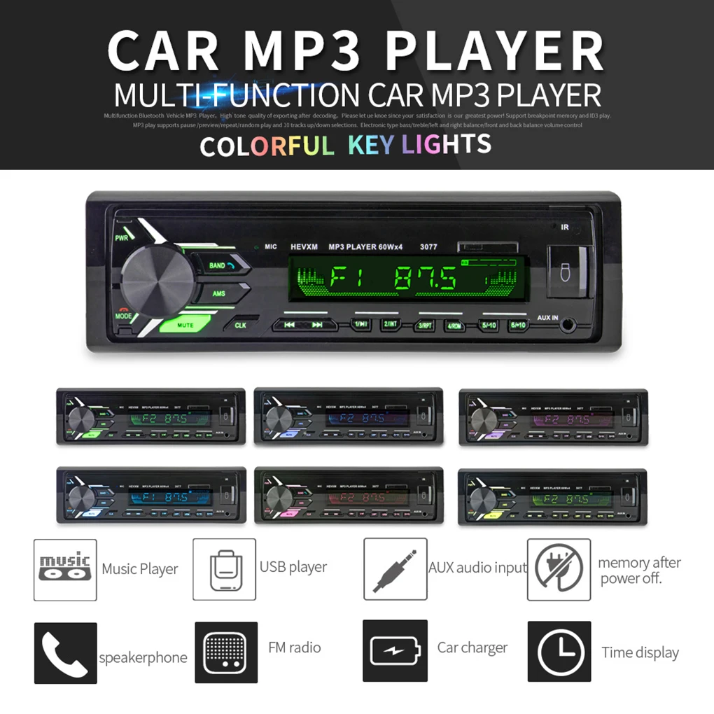 Автомобиль Bluetooth Съемная панель Универсальный Автомобильный MP3-плеер красочный дисплей Авто Стерео Аудио плеер громкой связи FM Aux