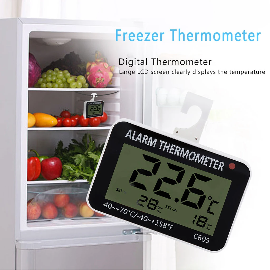ABS LCD Digital Refrigerator Freezer Thermometer Temperature Meter With Hook