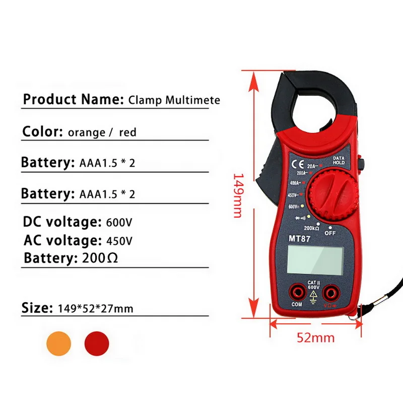 Urijk MT87 Цифровой мультиметр тестер ЖК-дисплей электрик ручной мультиметр Вольт подсветка мультиметр 1 шт - Цвет: red