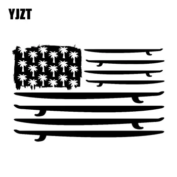 

YJZT 17.1CM*10.9CM Surfing Surfboard Flag Palms Ocean Surf Car Stickers Vinyl Decal Bumper Decor Black/Silver Wonderfu C31-0111