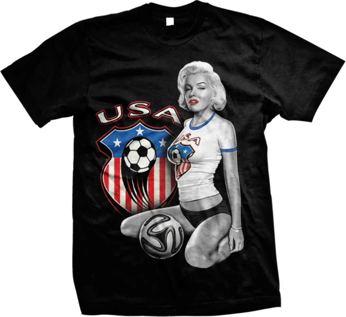 United States USA Marilyn Soccer Football Red White Blue Mens T-shirt | Мужская одежда