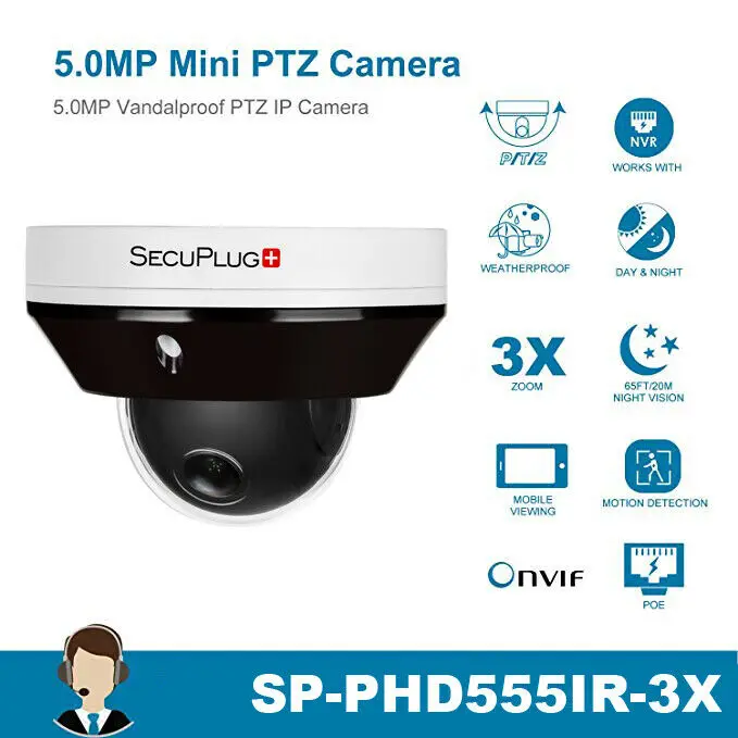 Ip-камера Hikvision совместимая 5MP PoE ip PTZ купольная камера 3X оптический зум Встроенный микрофон wifi камера безопасности