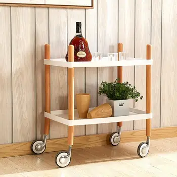 

Nordic hotel dining car tea trolley home three-layer hot pot rack multi-function mobile solid wood wine cart