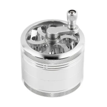 

4 Layers Tobacco Spice Grinder Herb Weed Grinder with Mill Handle (Silver)