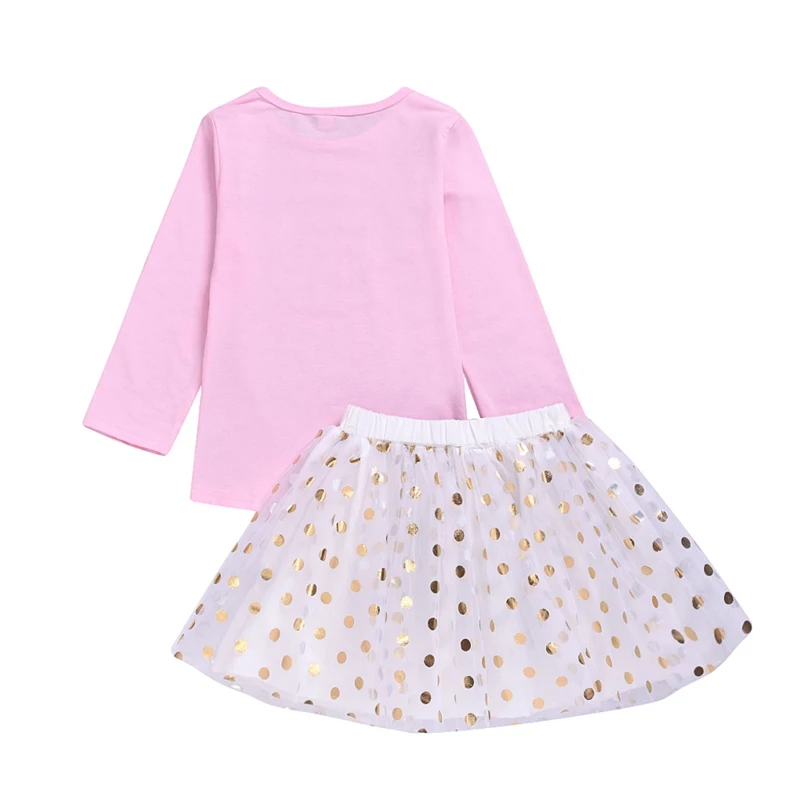 Комплект одежды для маленьких девочек, Повседневная блуза с длинными рукавами и буквенным принтом, сетчатые юбки в горошек, комплекты одежды
