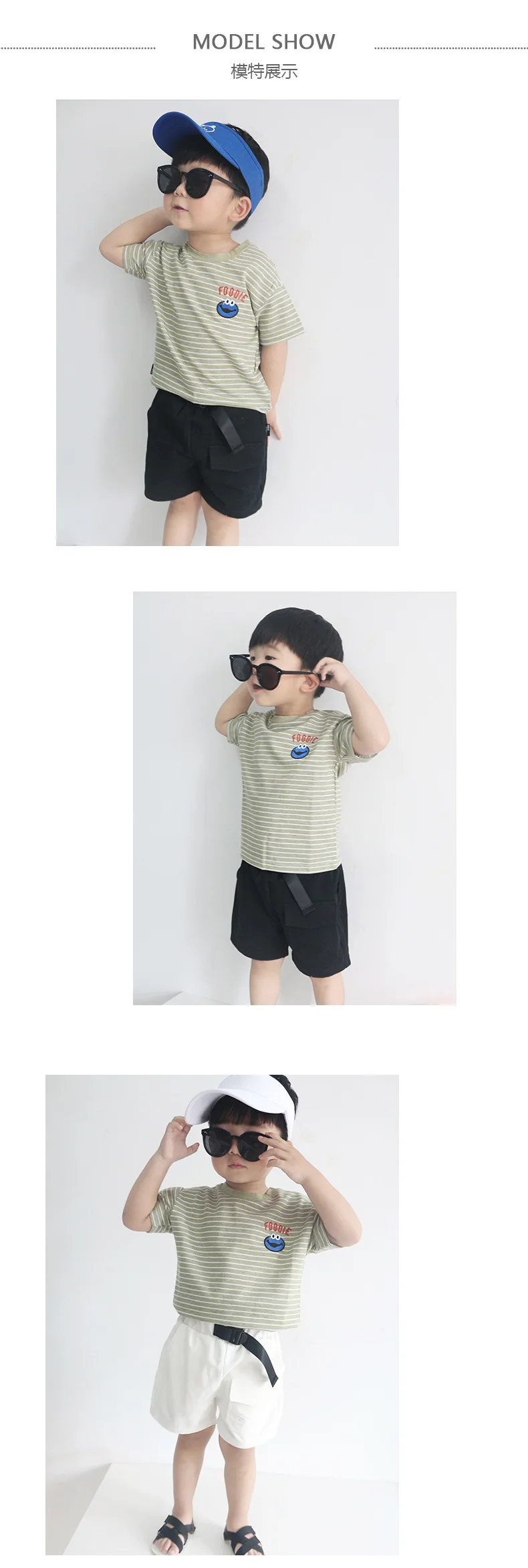Chen Mom Summer Short Sleeve T-shirt 1-3-5-Year-Old Children Hemp Cotton Half Sleeve Tops Infants Child Cartoon Loose-Fit Stripe