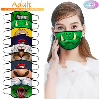 

2PC Fashionable Halloween Men And Women 3D Printed Washable Breathable Masks Halloween Print Dustproof Windproof Party Masks #Z