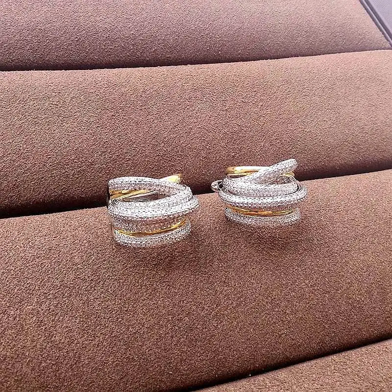Модный набор многослойных колец/сережек из кубического циркония ААА, Свадебные/вечерние ювелирные изделия для женщин S7964
