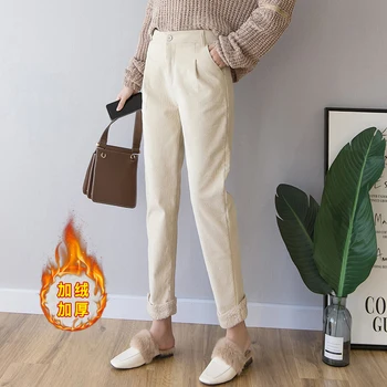 

2019 new corduroy female winter plus velvet thickening cashmere casual slimming wild harem pants