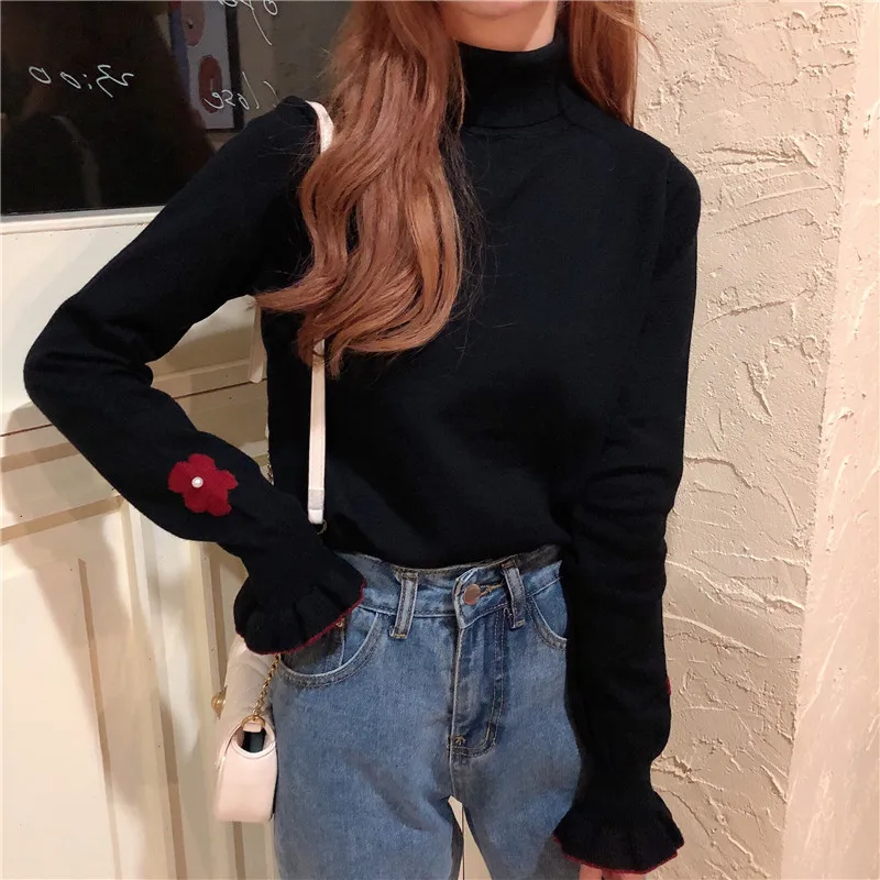 Neploe, Осень-зима, водолазка, с принтом, верхняя одежда, Pull Femme, вязанный, с длинным рукавом, с бисером, дизайнерский пуловер, свитер, свободный однотонный топ 47994