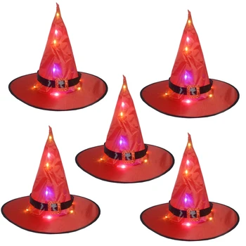 

Lighted Glowing Witch Hat with Battery Powered String Lights Halloween Decor for Indoor, Outdoor, Yard, Tree, Party 5Pcs