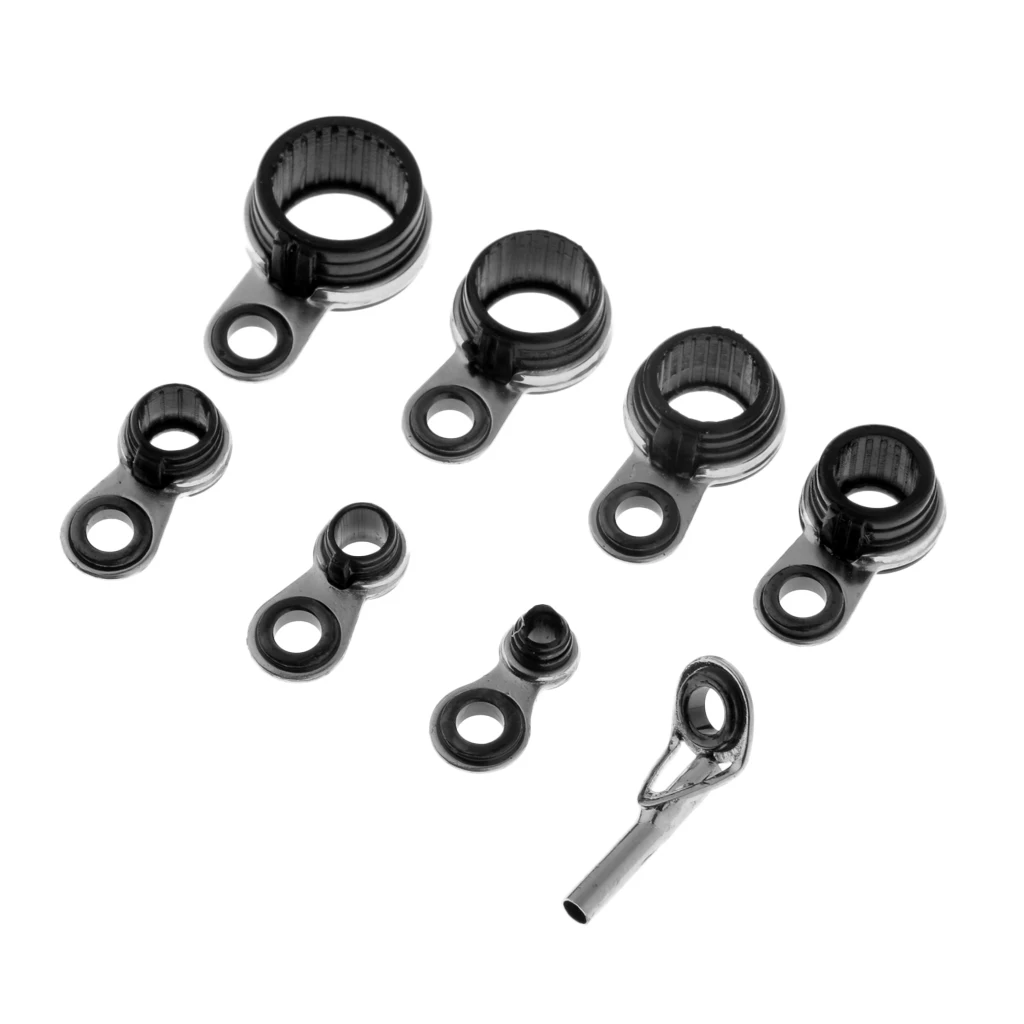 8pcs Stainless Steel Ceramic Fishing Rod Guide Eye Guide Ring Tip Line Ring DIY Fishing Rod Building Tackles Accessories