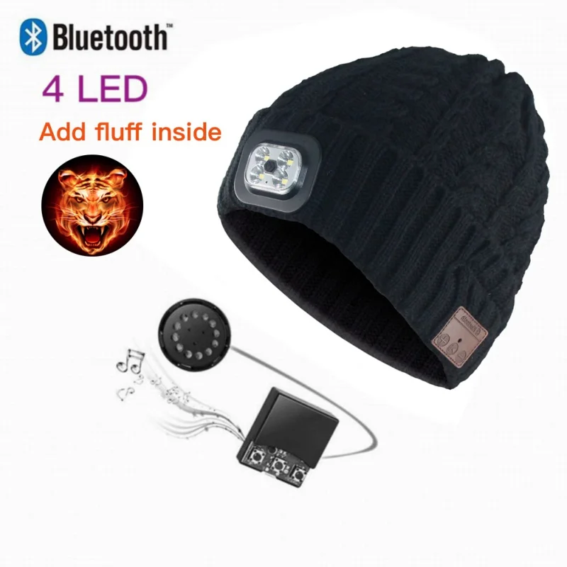 Wireless Bluetooth Earphone Cap Beanie Knitted Plus Velvet Winter Hat With LED Headset Mic Headphone Music Sport Smart Caps