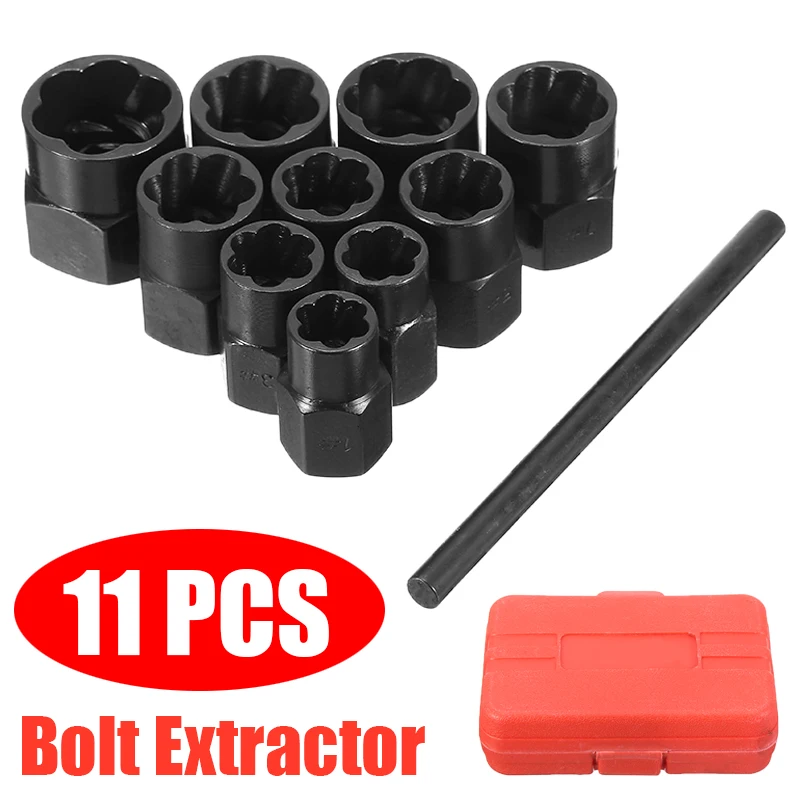 

11Pcs/Set Damaged Bolt Nut Screw Remover Extractor Set Nut Removal Socket Tool Hand Tool with Plastic Box 9mm -19mm
