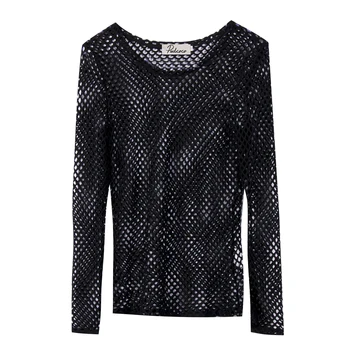 

Womens Fishnet Exposed Fishnet T-Shirt Hipsters Vintage Gothic Casual Tops Loose Summer Fashion Sheer Mesh Tops T Shirt