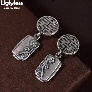 

Uglyless Retro China Chic Thai Silver Flowers Earrings for Women Chinese Word XI Double Happy Medals Dangle Earrings 925 Silver