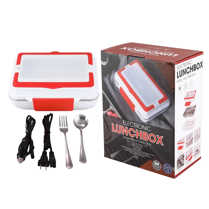 

Portable Car Electric Heating Lunch Bento Box Food Warmer Container for Home Office Use Dinnerware Set with Fork Spoon US Plug