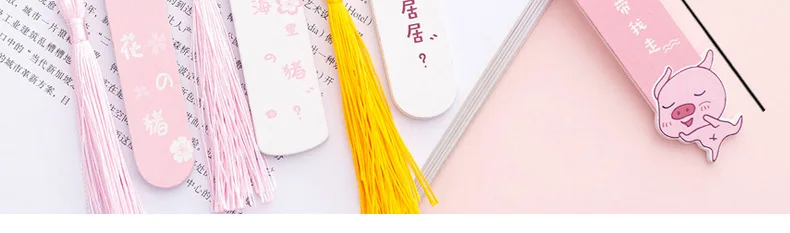 Мультяшная свинка Вишня Деревянные Закладки для книги милые кисточки Сакура книга марка школы канцелярские принадлежности подарок
